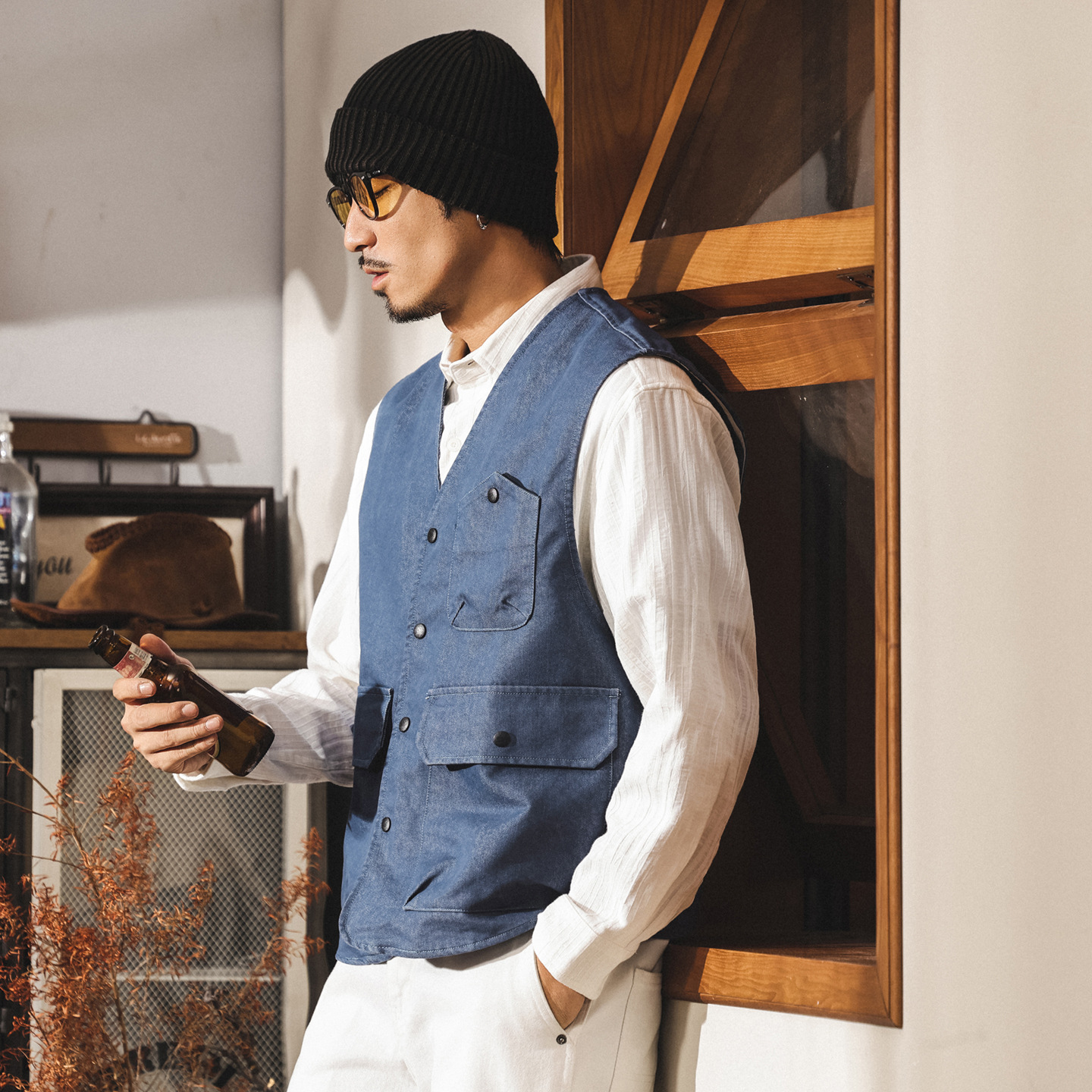 美式復古牛仔馬甲男春秋2025新款寬鬆紳士內搭背心工裝坎肩外套男