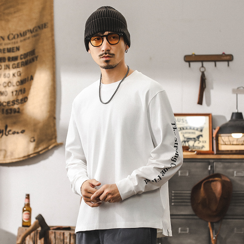 美式重磅T恤男長袖秋季2024新款潮牌寬鬆大碼簡約上衣男體恤