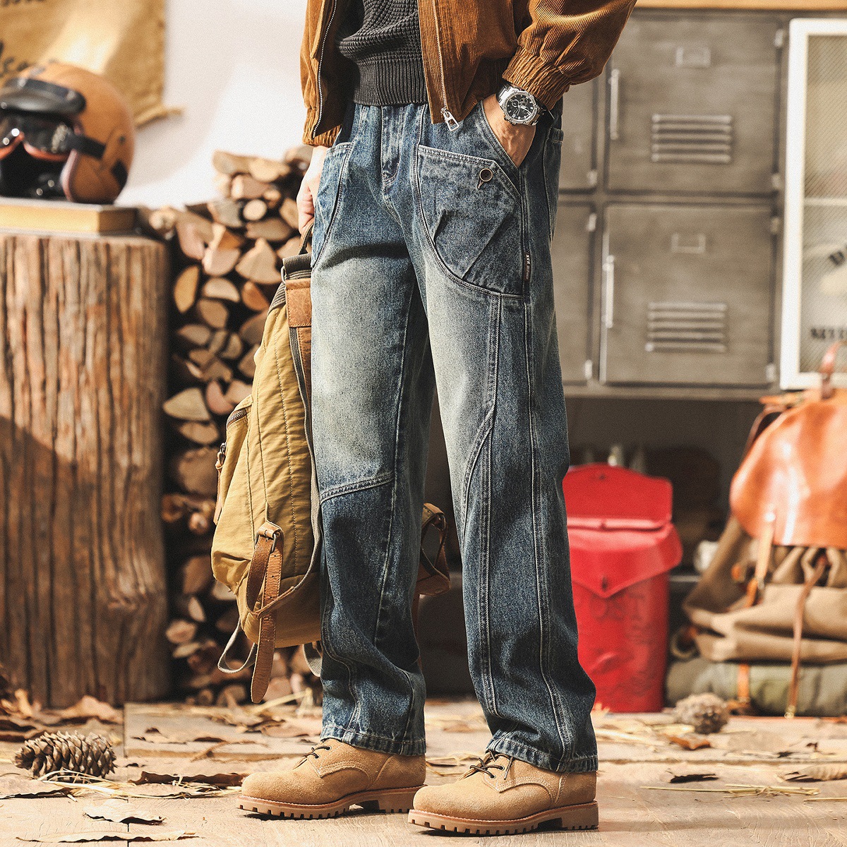 美式復古工裝褲子男秋季牛仔褲男潮牌2025直筒男士寬鬆休閒長褲潮