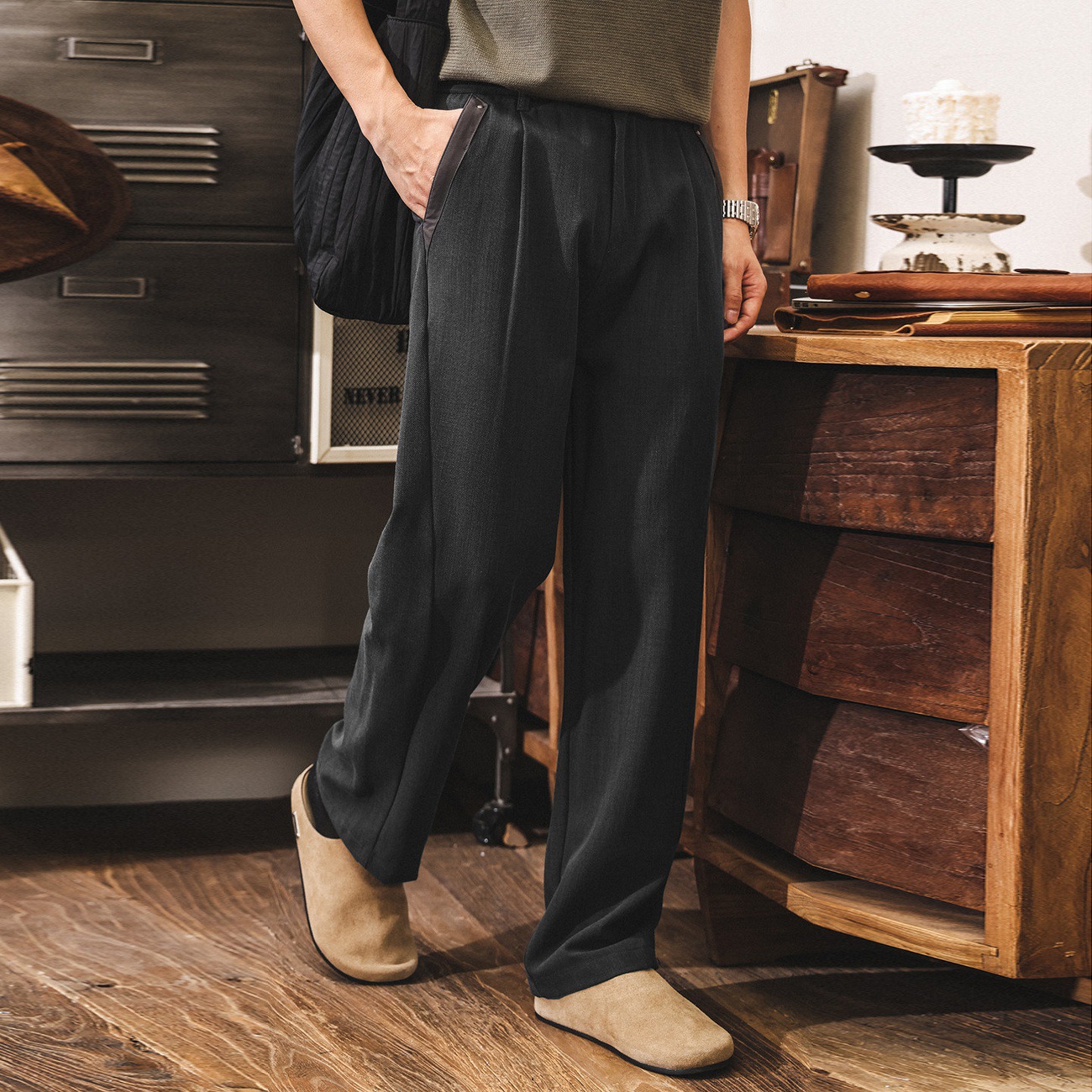 美式復古軟糯柔墜莫代爾老錢風休閒西褲男夏季薄款潮牌寬鬆直筒褲