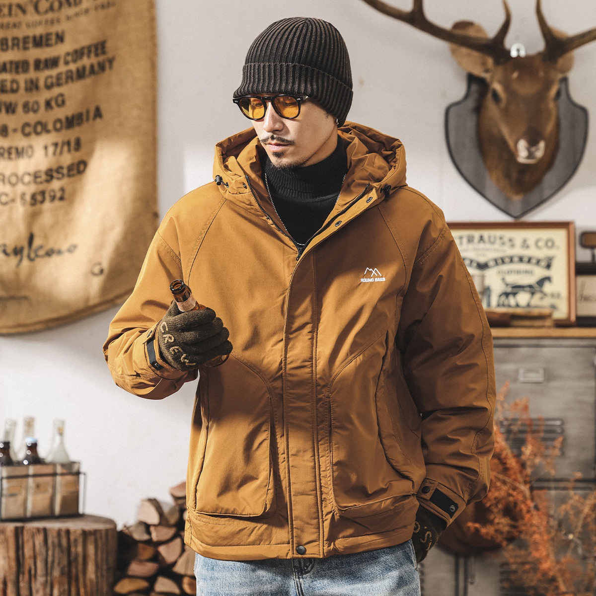 美式復古90白鴨絨工裝羽絨服男冬季山系戶外加厚連帽防寒保暖外套