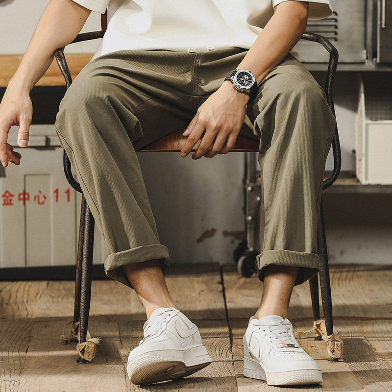 杰雷諾冰感提花夏季薄款休閒褲子男寬鬆潮牌百搭直筒褲男長褲