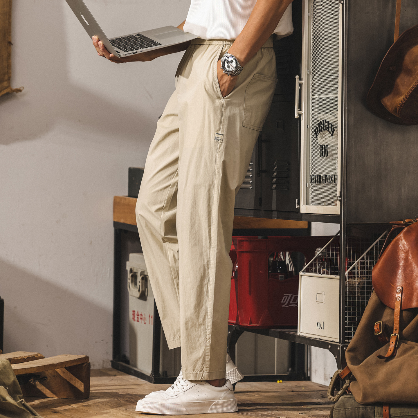 夏季薄款涼感冰絲褲子男2025新款潮牌簡約美式長褲寬鬆男士休閒褲