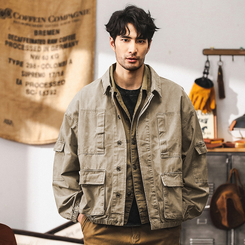 美式復古黑色牛仔外套男春秋款潮牌硬漢獵裝戶外機能工裝秋季夾克