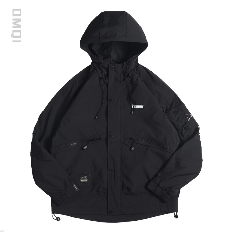 2025春秋款美式戶外連帽衝鋒衣男寬鬆大碼三防美式工裝夾克外套潮