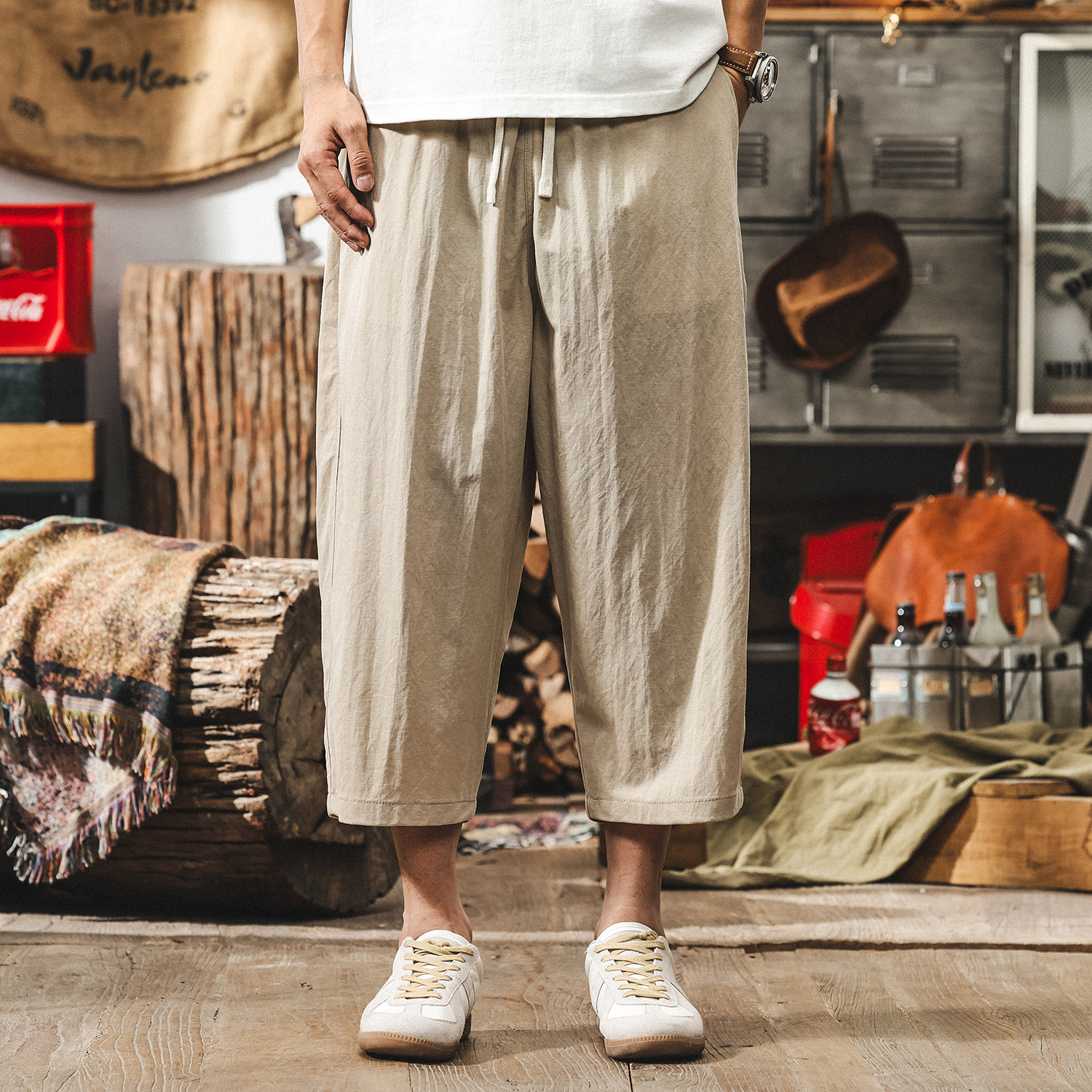 新中式復古亞麻褲子男薄款短褲男夏季寬鬆八分褲男士休閒褲七分褲