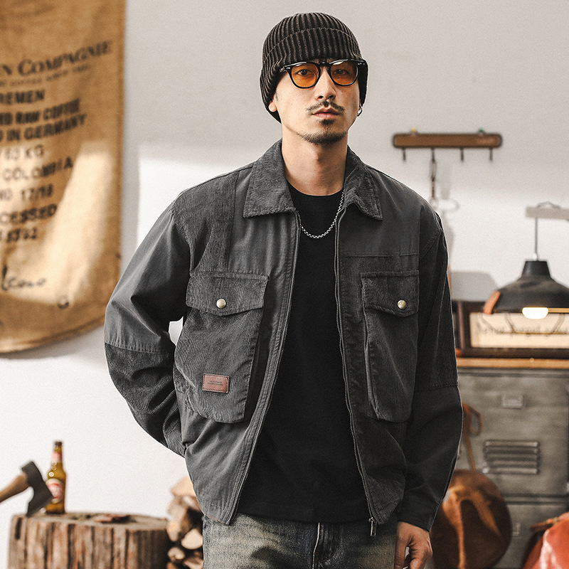 美式復古燈芯絨工裝外套男秋季2024新款潮流戶外硬核獵裝夾克男款
