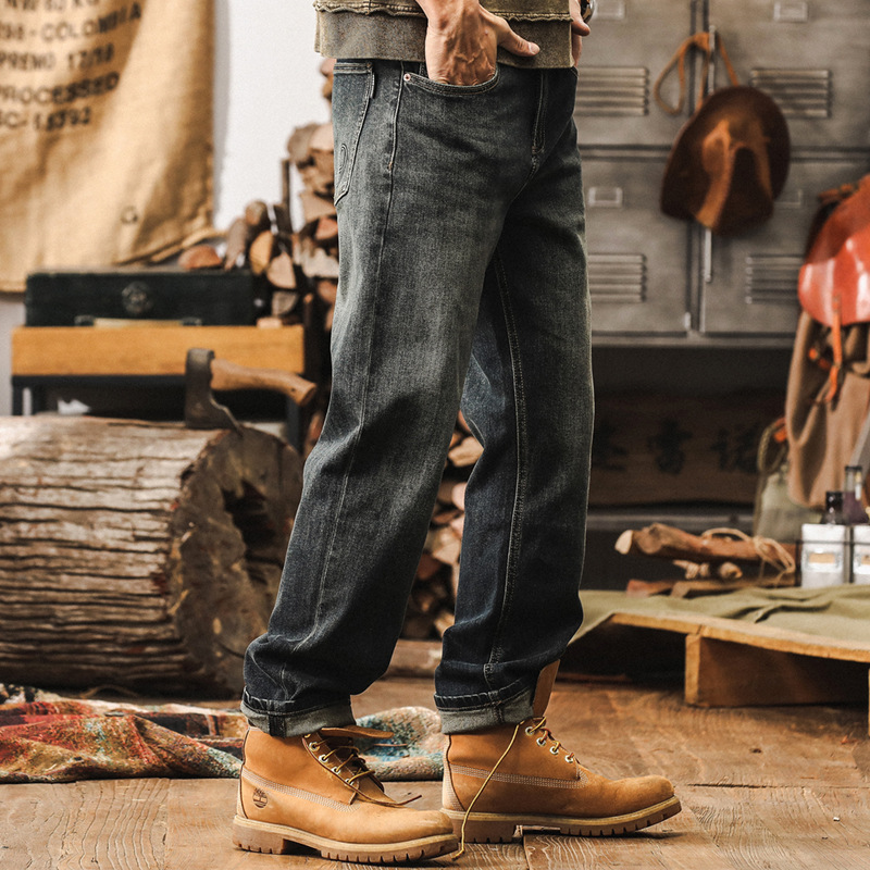 美式復古直筒牛仔褲男秋季2024新款潮牌寬鬆加絨休閒褲男士秋冬款