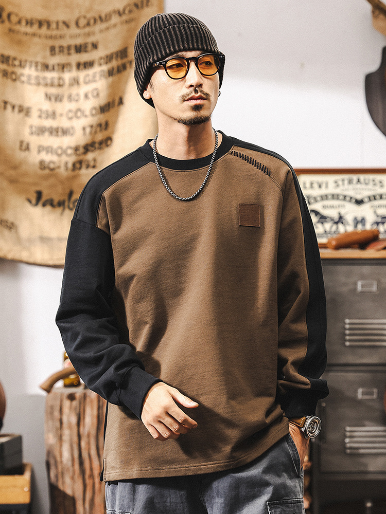 美式復古420g重磅長袖T恤男春季2025新款高級感男士拼接衛衣