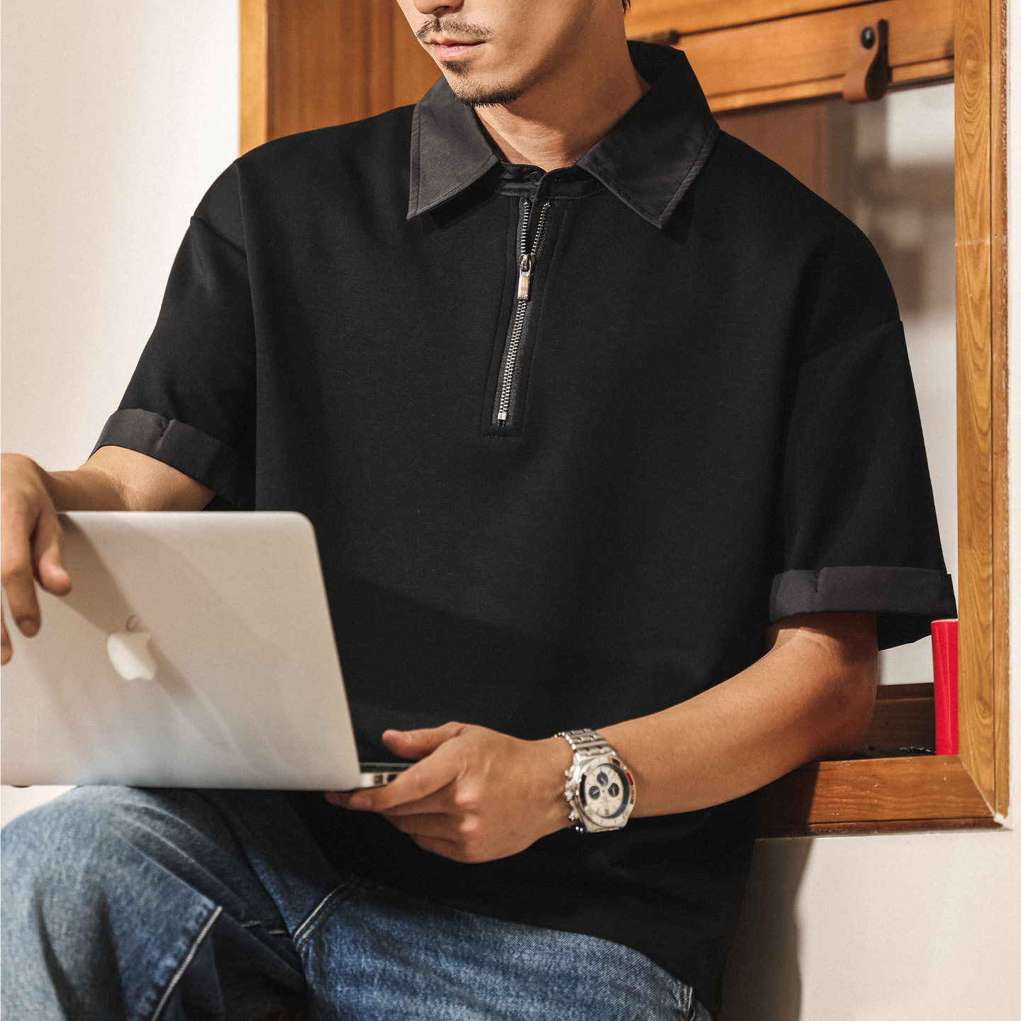 7A抗菌軟糯果凍棉莫代爾短袖Polo衫男夏季潤滑涼感潮牌假兩件T恤