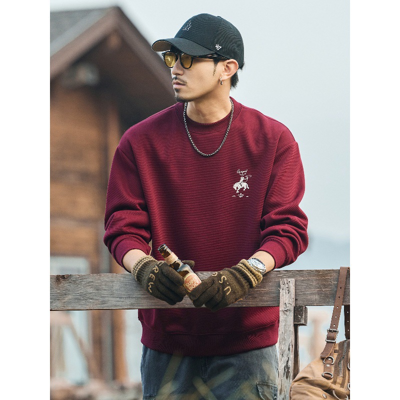 美式復古重磅加絨衛衣男款加厚冬季2025新款潮牌寬鬆男士紅色上衣