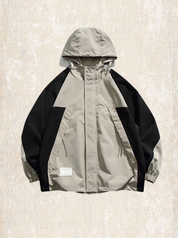 美式夾克外套男春秋款連帽寬鬆機能山系戶外徒步運動防水衝鋒衣男