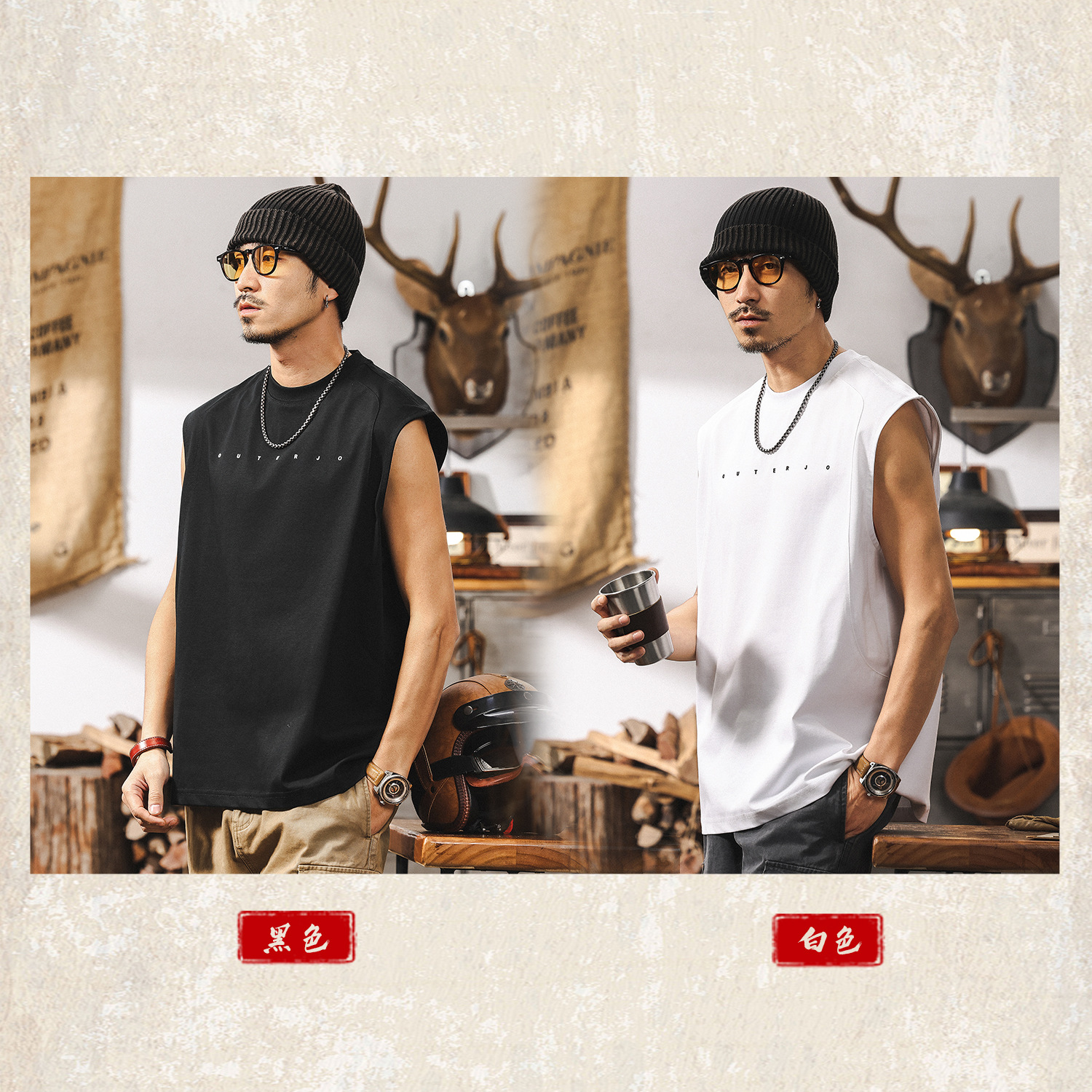 索羅娜涼感無袖T恤男夏季潮牌發泡印花寬鬆男士運動健身坎肩背心