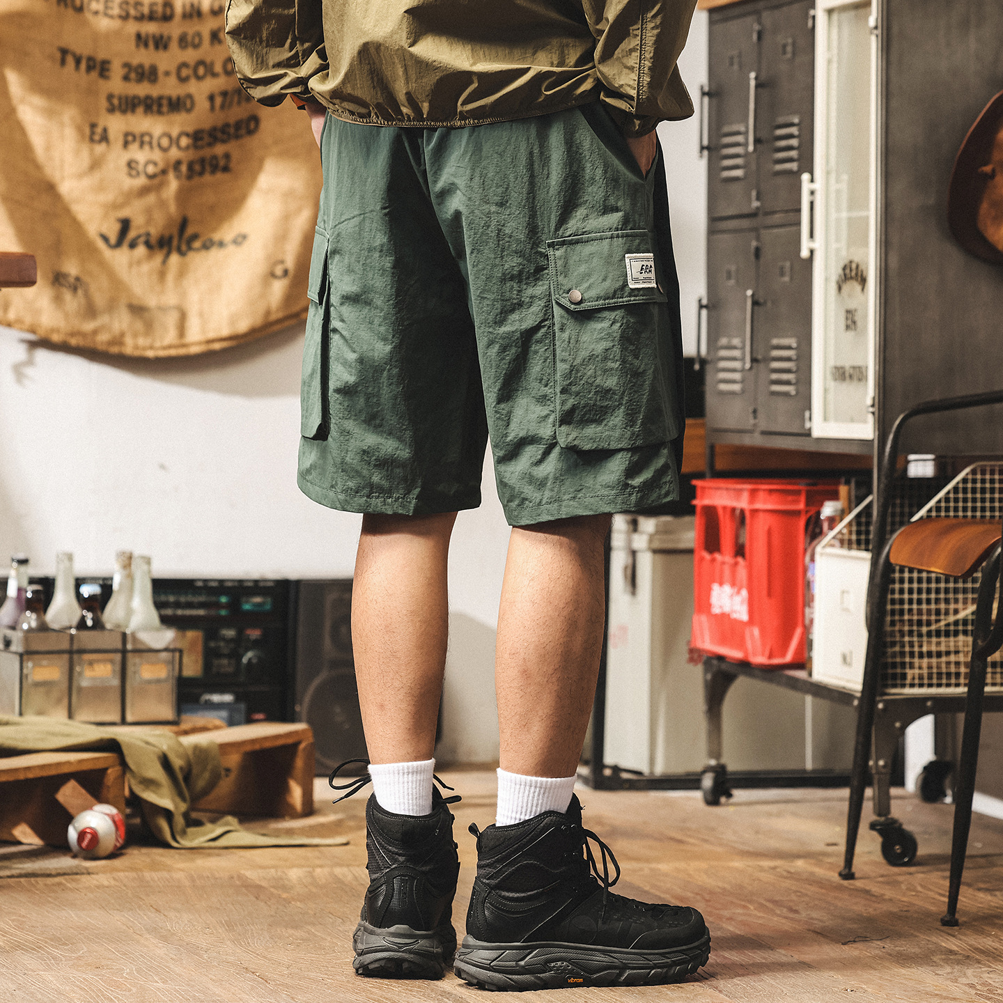 美式復古冰絲薄款短褲男夏季新款拼接潮牌中褲速乾戶外工裝五分褲