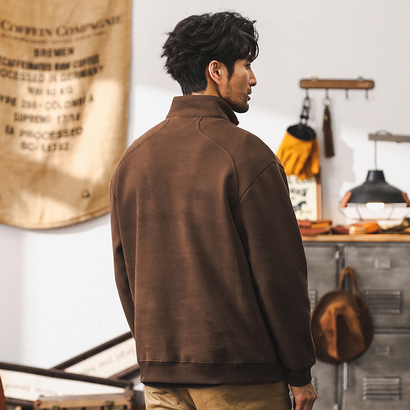 美式復古380g重磅衛衣男秋冬款潮牌半高拉鍊抓絨保暖外套男春秋季