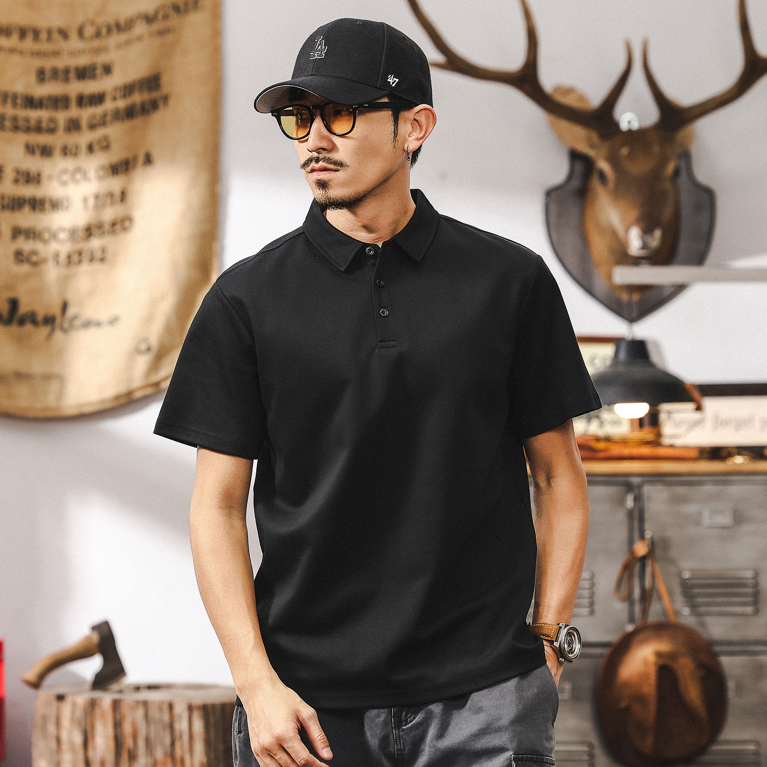 索羅娜冰氧棉T恤男涼感速乾短袖男夏季2025新款潮牌休閒POLO衫男