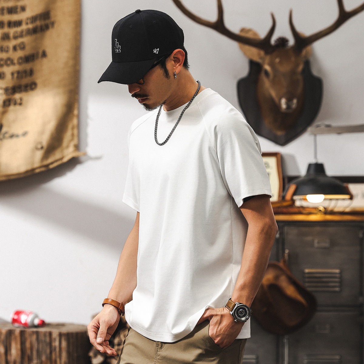 -34°液氨垂順高級感長絨棉男士T恤短袖夏季2025新款經典百搭上衣