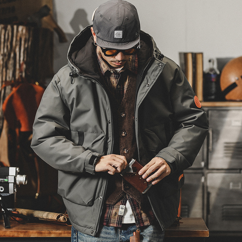 美式復古工裝連帽羽絨服男冬季潮牌90白鴨絨寬鬆大碼休閒保暖外套