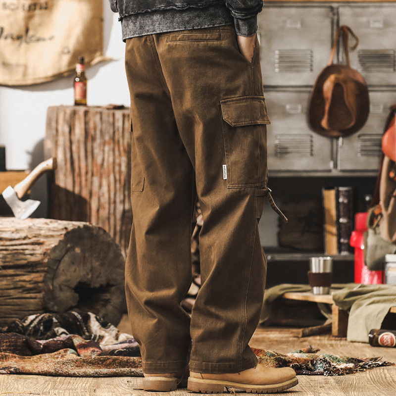 美式復古卡其色工裝褲子男春季潮牌寬鬆直筒褲男2025新款休閒長褲