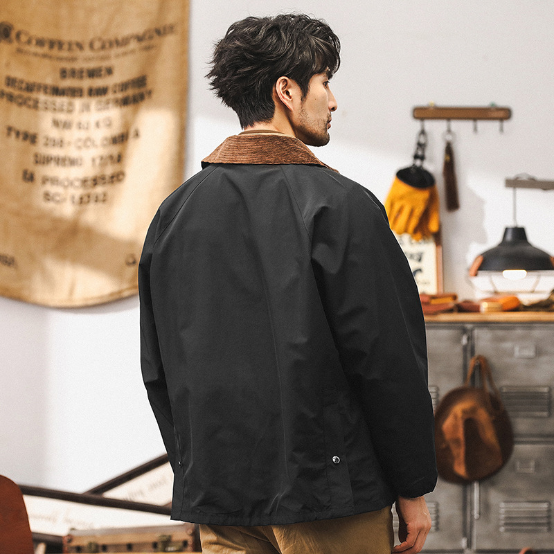 美式復古黑色工裝外套男秋季2024新款阿美咔嘰防水戶外行政夾克男