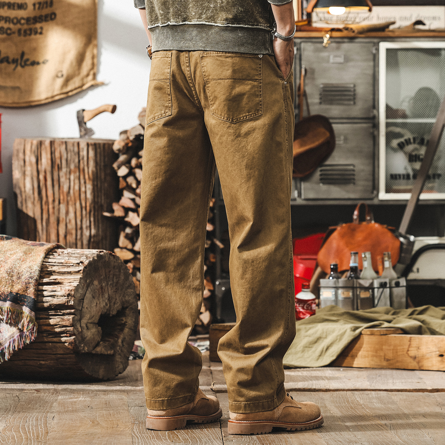 美式重磅復古工裝褲子男春季2025新款直筒長褲硬挺斜紋男士休閒褲