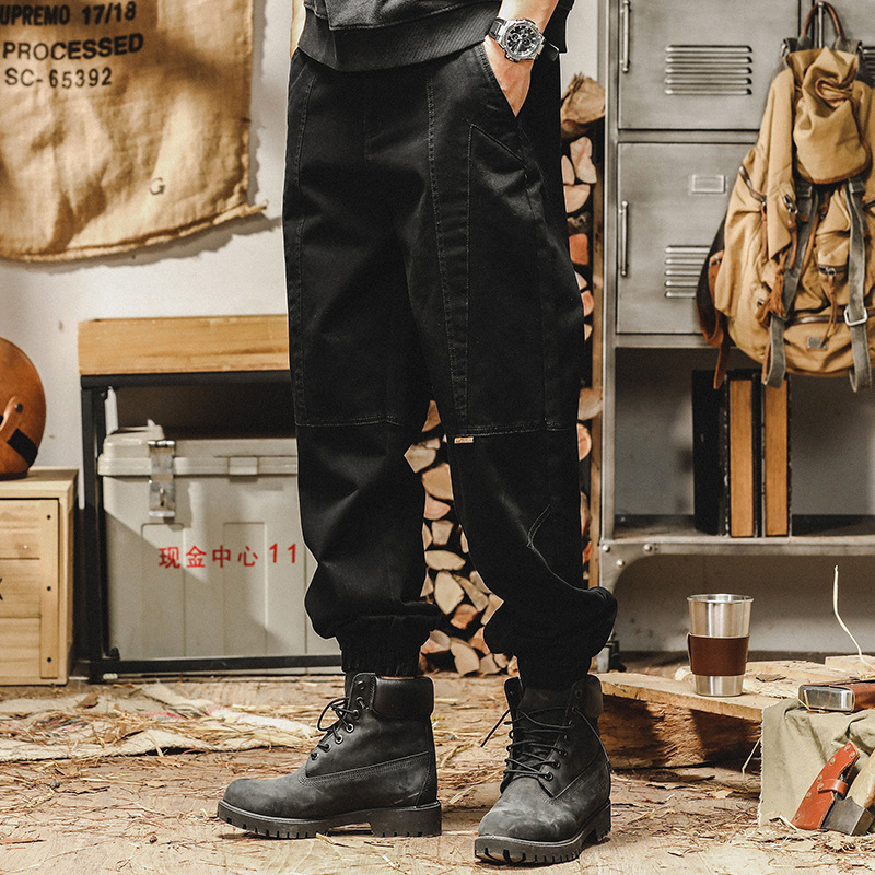美式重磅復古工裝褲男2024春秋新款寬鬆直筒束口褲潮牌男士休閒褲