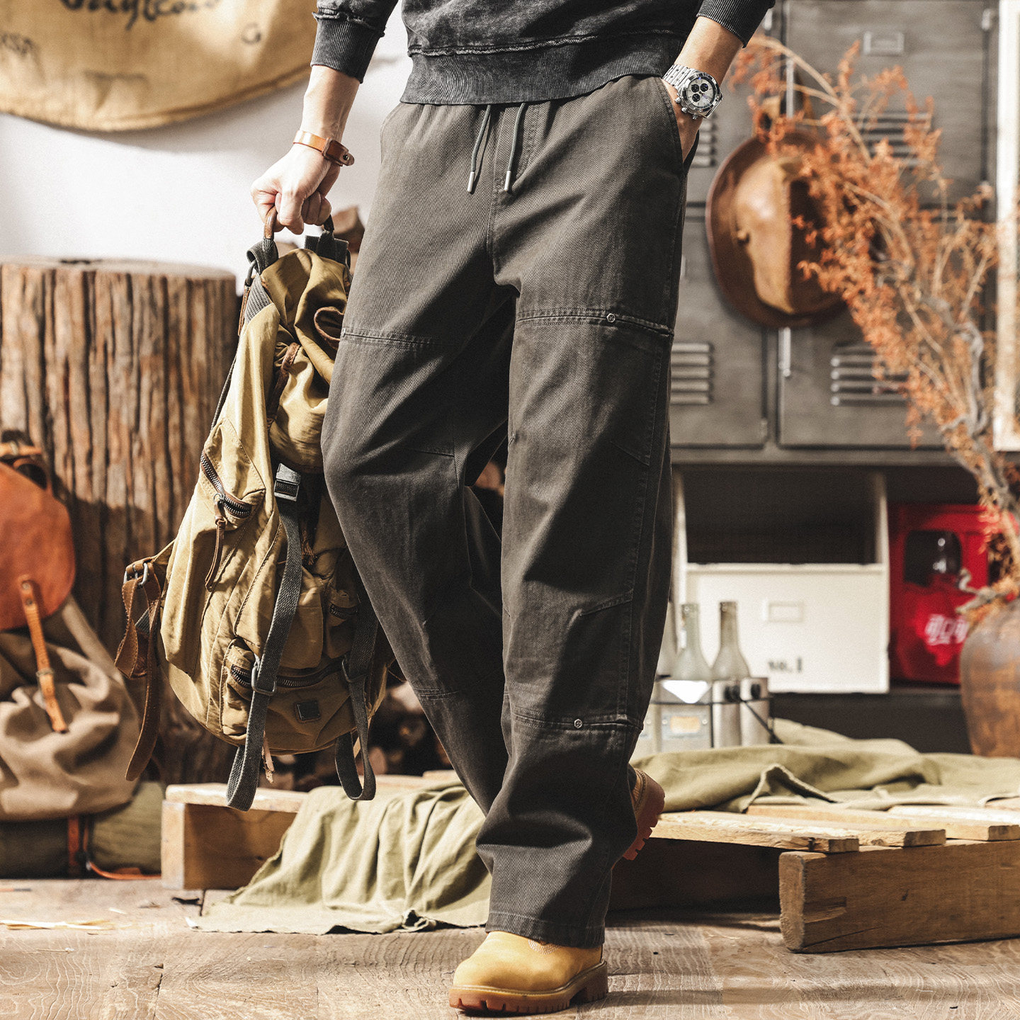 美式復古工裝褲子男春季直筒2026新款男褲潮牌水洗寬鬆休閒長褲男