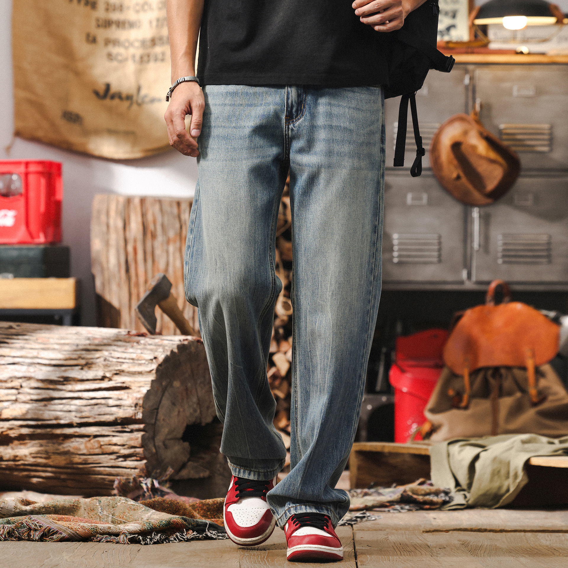 萊賽爾薄款牛仔褲男2025新款美式復古潮流褲子男士春季直筒休閒褲