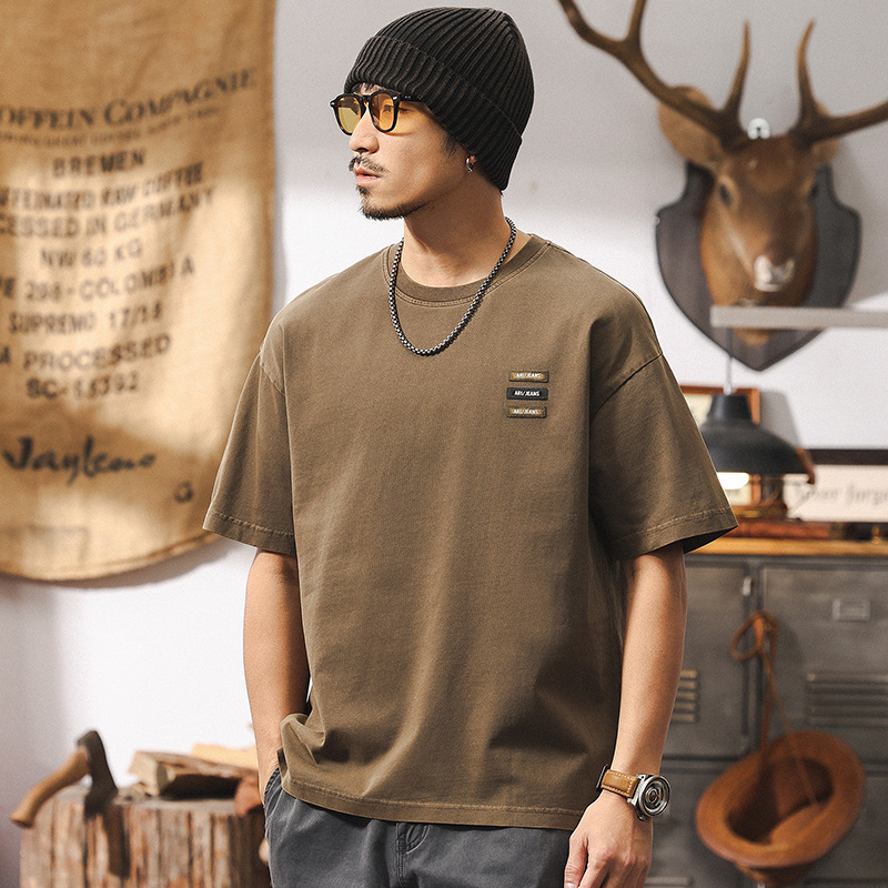 美拉德復古短袖男款夏季2025新款潮流T恤百搭寬鬆休閒上衣男