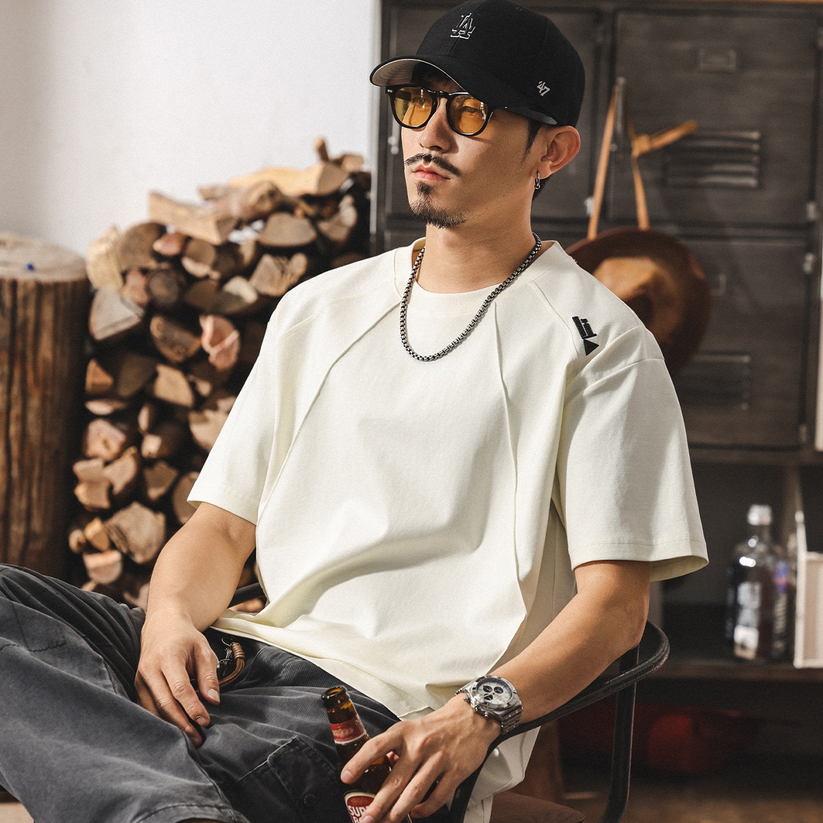 美式潮流短袖T恤男夏季新款潮牌設計感拼接體恤男士寬鬆休閒上衣T