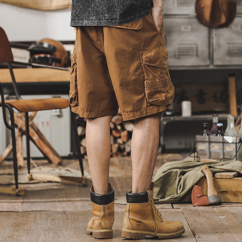 美式復古薄款工裝短褲男夏季2024新款潮牌男士寬鬆大碼休閒五分褲