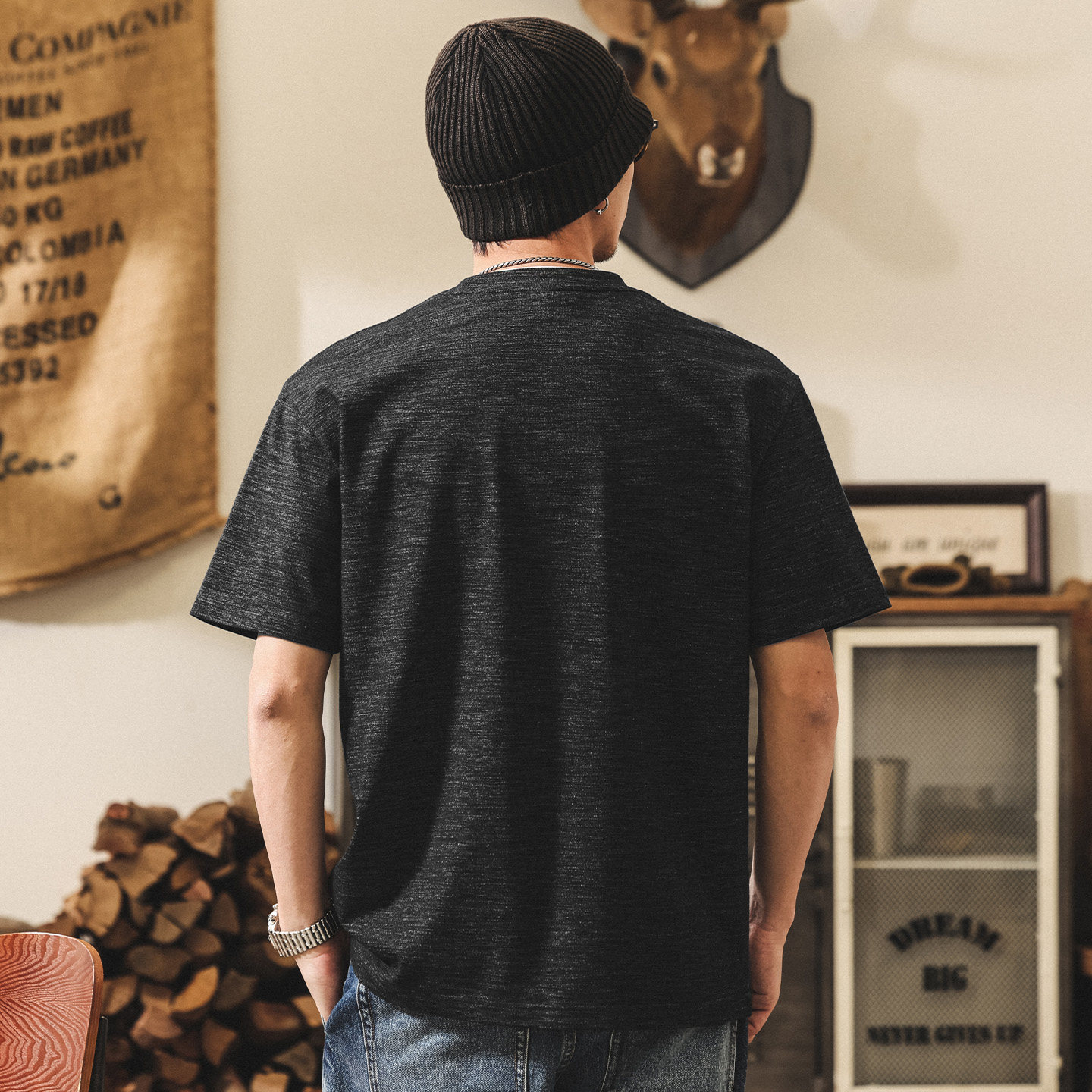 美式復古重磅假兩件男士短袖T恤夏季新款親膚花紗潮流寬鬆上衣男