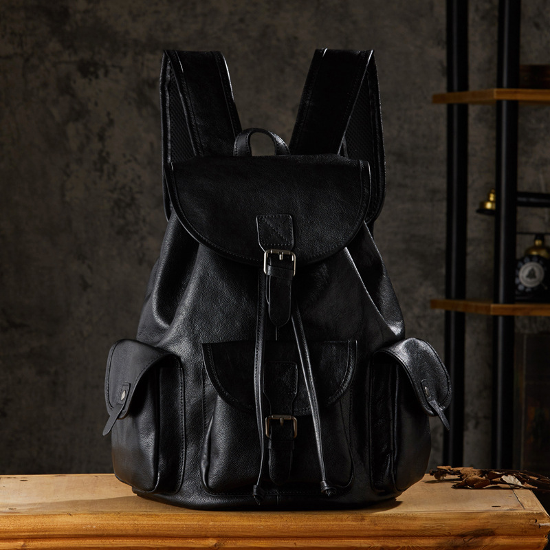 手工植鞣牛皮雙肩包男士復古英倫風牛皮背包真皮潮戶外休閒旅行包