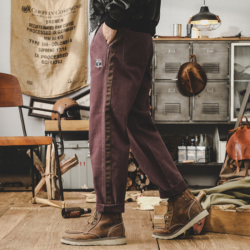 美式複古重磅工裝褲子男秋季2024新款男士休閑褲寬松大碼直筒長褲