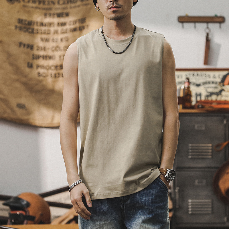 260g重磅純色基礎款運動健身背心男夏季美式簡約大碼無袖T恤