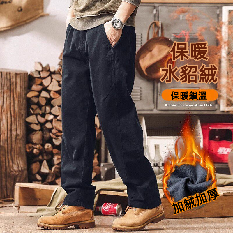 美式復古工裝褲子男款加絨2025冬季新款直筒男士褲子寬鬆休閒長褲