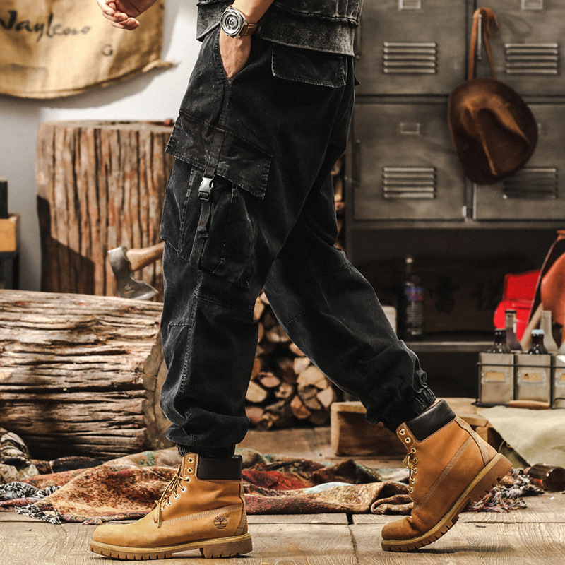 髒染水洗工裝褲子男春季2025新款潮牌寬鬆闊腿褲美式復古休閒長褲