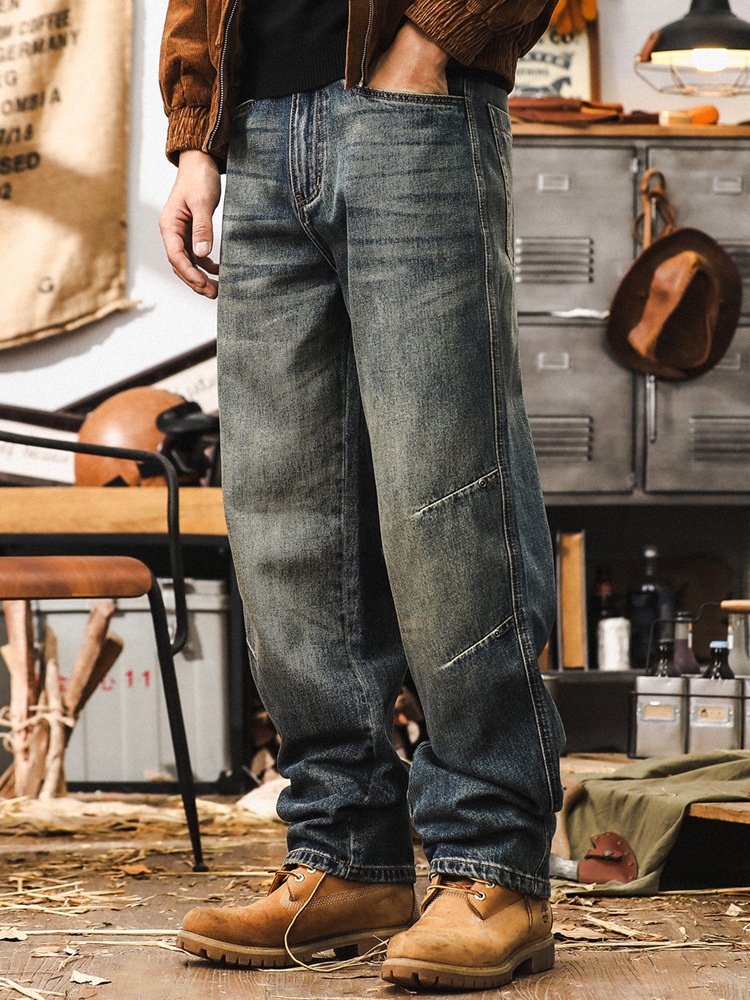 美式經典懷舊復古牛仔褲男秋季2024新款水洗直筒褲子男寬鬆休閒褲