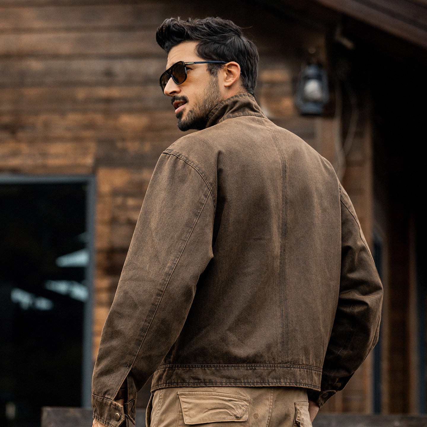 美式重磅復古油蠟皮工裝夾克男短款寬鬆潮牌硬漢獵裝春秋男士外套