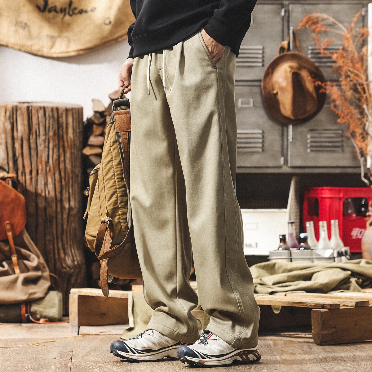 美式復古萊賽爾天絲休閒褲男2025新款加絨褲子男士寬鬆直筒長褲男