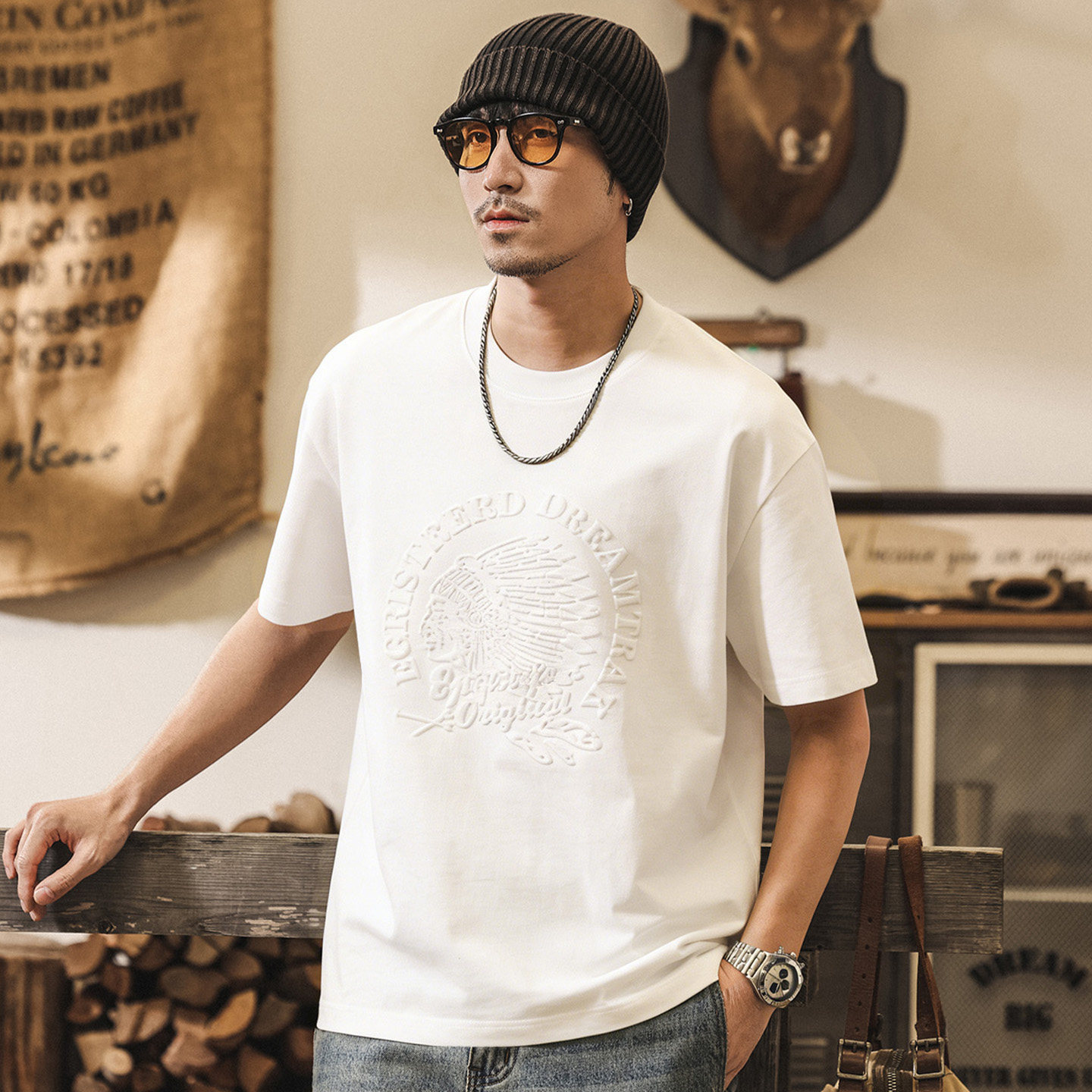 美式復古230g重磅竹節棉T恤男夏季短袖2026新款潮牌寬鬆男裝上衣