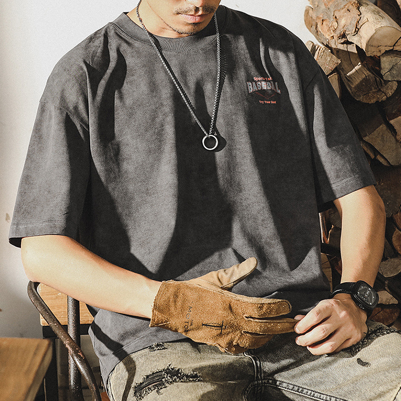 杰雷諾涼感清爽短袖T恤男夏季寬鬆大碼雲染洗褪美式復古休閒上衣