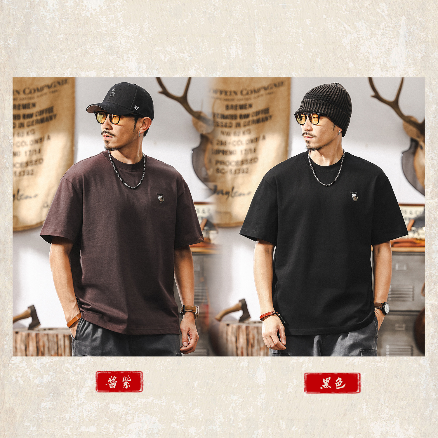 美式復古短袖T恤男士2025新款潮流上衣重磅寬鬆大碼男裝夏季