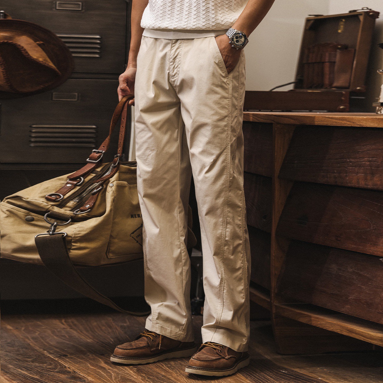 美式復古直筒工裝褲子男春季冰絲薄款男褲潮牌通勤寬鬆休閒長褲男