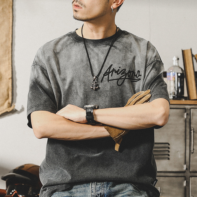 杰雷諾美式復古短袖T恤男夏季漸變扎染做舊親膚重磅衣服半袖