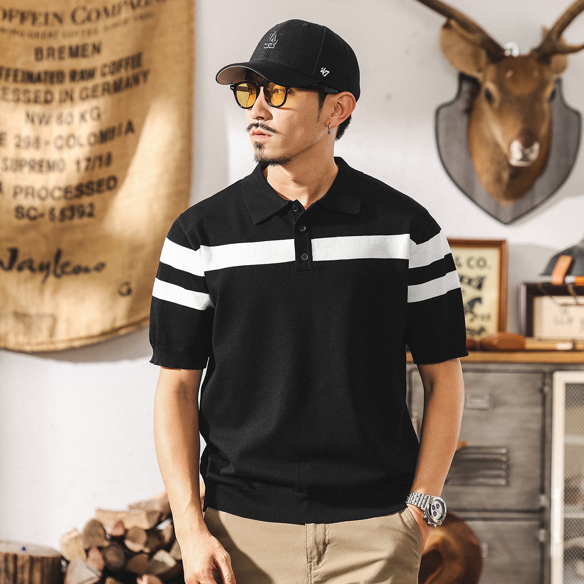 夏季新款涼感冰絲POLO衫男士短袖毛衣2025寬鬆垂感針織衫半袖T恤