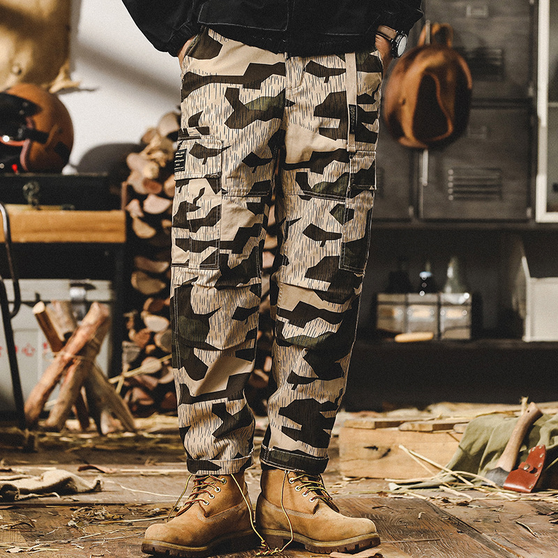 美式重磅復古工裝褲子男秋冬款2024年新款潮牌寬鬆直筒迷彩休閒褲
