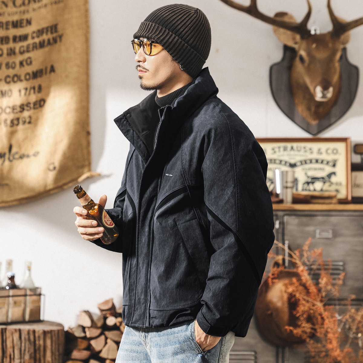 美式復古90鴨絨加厚工裝羽絨服男款保暖加絨禦寒寬鬆男士冬季外套