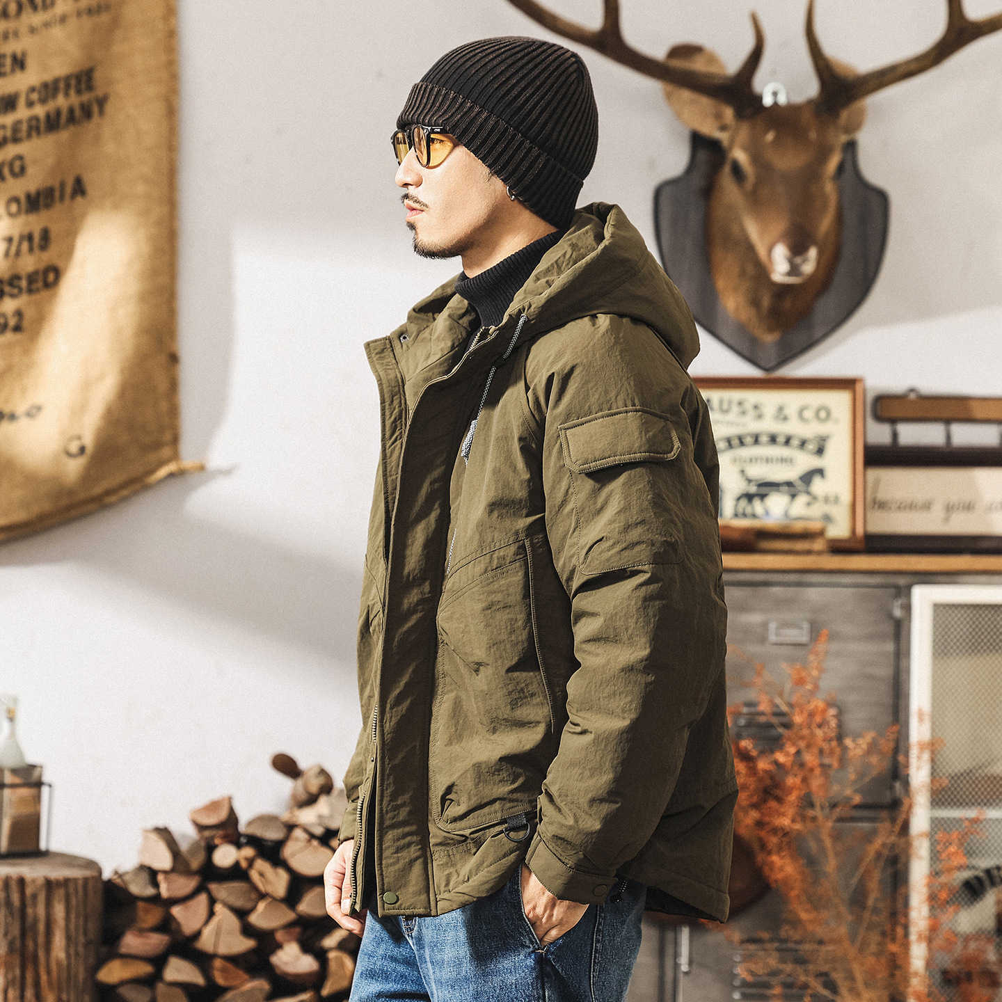 美式復古90%鴨絨工裝羽絨服男冬季潮牌戶外山地獵裝防水連帽外套