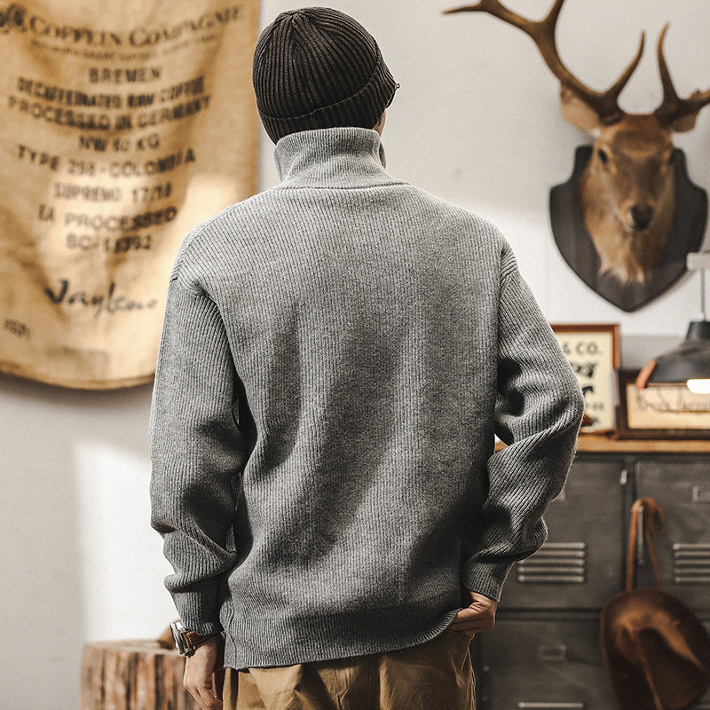 美式復古700g重磅針織毛衣男冬季厚實慵懶風半拉鍊高領毛線衣外套